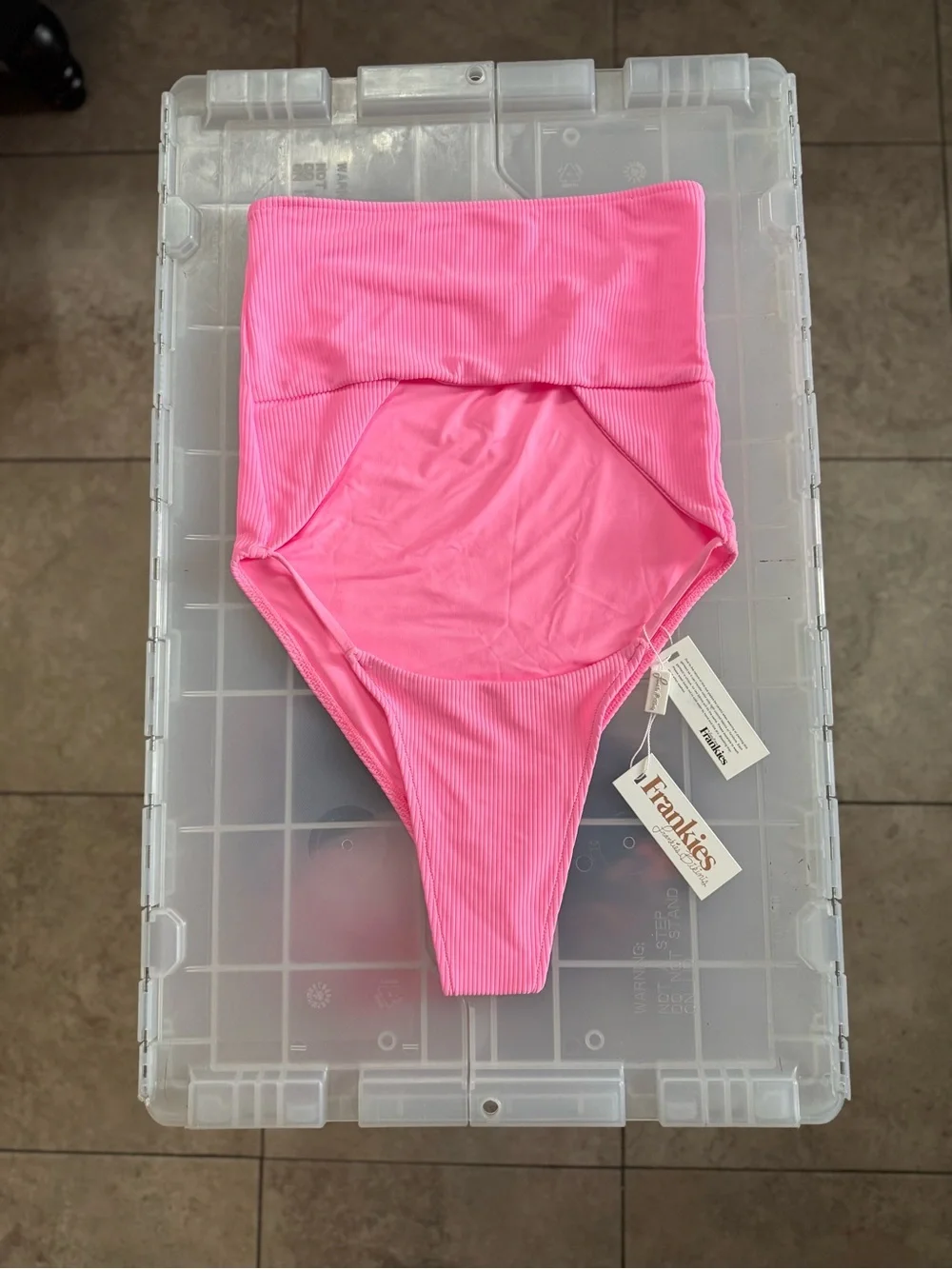 Frankies Bikinis Pink Ribbed Strapless One-Piece Swimsuit